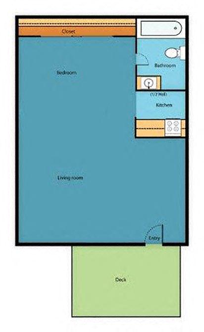 Floor plan for studio, 1 bath, 450 sqft